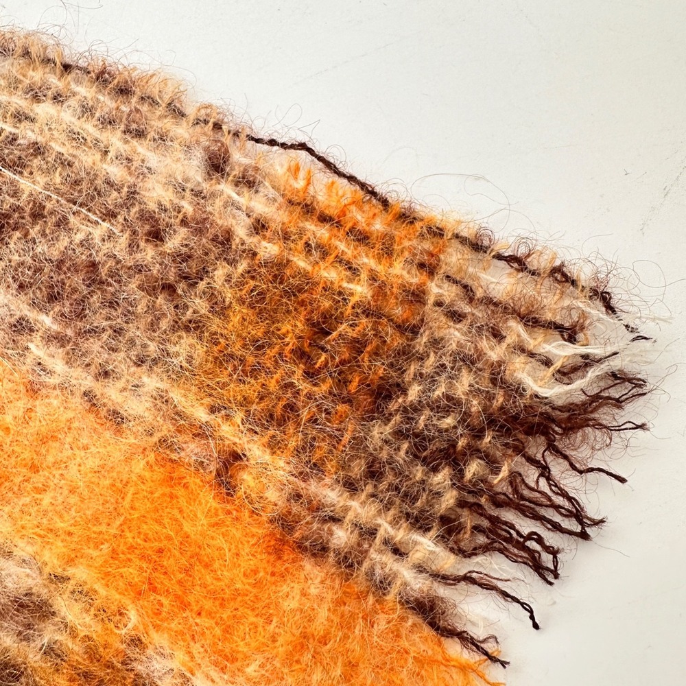 Vintage Donegal Design Mohair Wool Handwoven Scarf Orange Brown Plaid Ireland - Picture 10 of 11